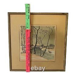 Rare Color Woodcut F. Goldberg Winter Scene Signed by the Artist Limited Edition