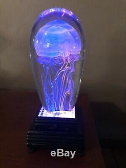 Richard Satava Moon Jellyfish blown Glass Art Signed Includes LED Light Stand
