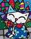 Romero Britto Midnight Cat Limited Edition On Canvas