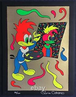 Ronnie Cutrone Putting On A Face Woody Woodpecker L/ED S/N Serigraph Gold 1989