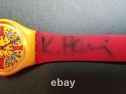 Signed Vintage 1985 Swatch Watch Modele Avec Personnages GZ100 Keith Haring