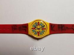 Signed Vintage 1985 Swatch Watch Modele Avec Personnages GZ100 Keith Haring