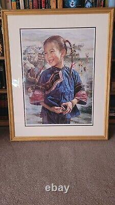 Wai Ming Signed Happy Fish Girl Lithograph 283/750 Limited Edition Framed 1986